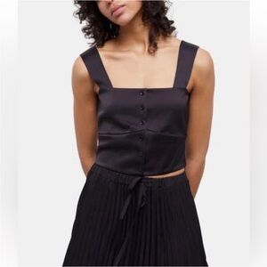 NWT THE KOOPLES black satin button down cropped tank top